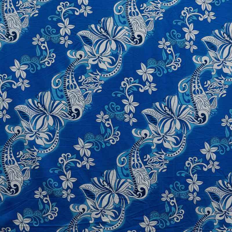 Diagonal Hibiscus Plumeria Sea Turtle Swirl Design Peachskin Fabric| Islands Fabric