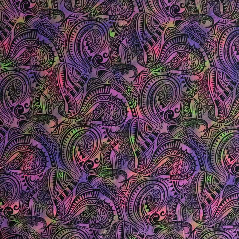 Motif de tatouage polynésien traditionnel, tissu aquarelle | Polyester