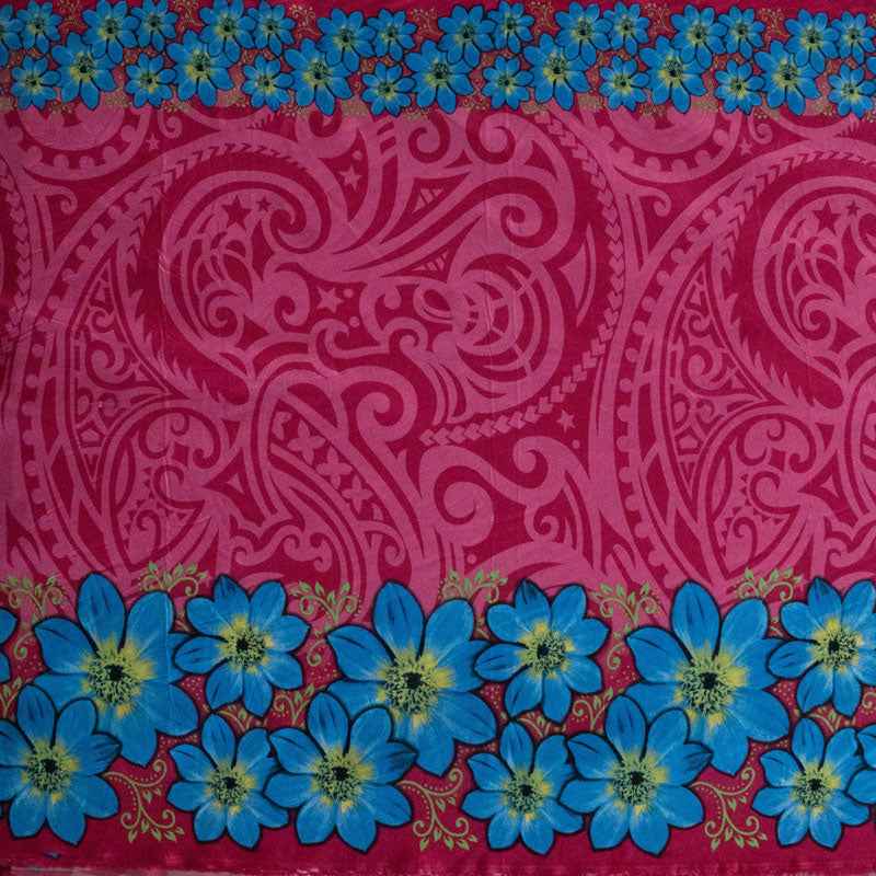Tissu à double bordure motif marguerites, motif tatouage polynésien traditionnel | Polyester