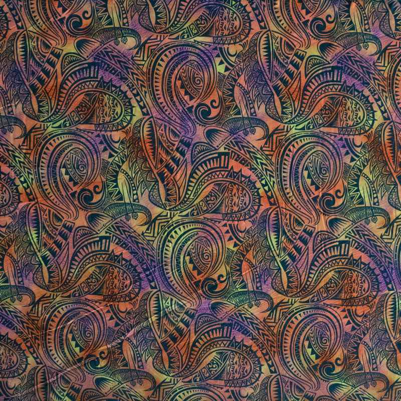 Traditional Polynesian Tattoo Design Watercolor Fabric | Polyester