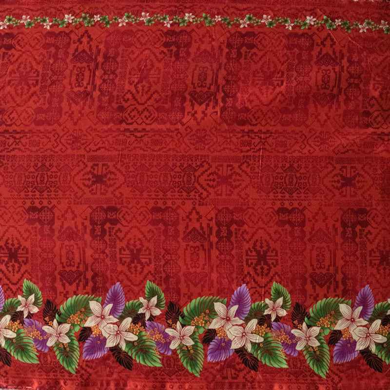 Tropical Flowers and Leaves Double Border Peachskin Fabric | Islands Fabric
