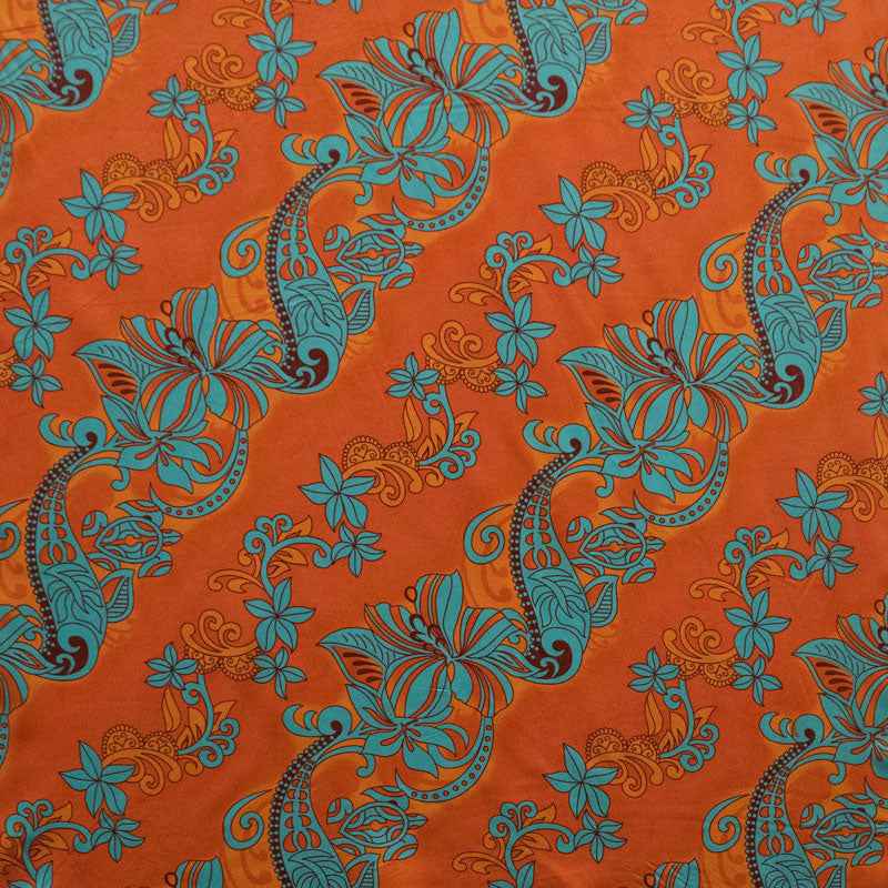 Diagonal Hibiscus Plumeria Sea Turtle Swirl Design Peachskin Fabric| Islands Fabric