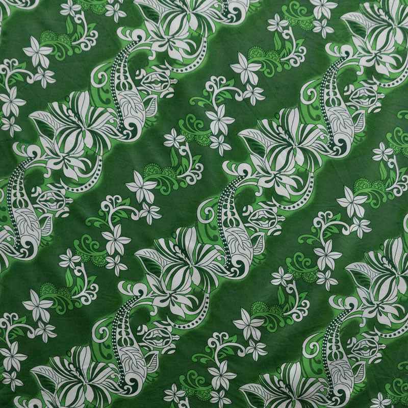 Diagonal Hibiscus Plumeria Sea Turtle Swirl Design Peachskin Fabric| Islands Fabric