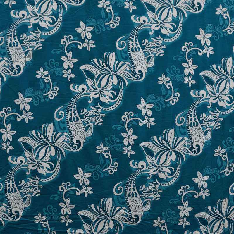 Diagonal Hibiscus Plumeria Sea Turtle Swirl Design Peachskin Fabric| Islands Fabric