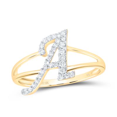 10K YELLOW GOLD 1/5CTW - NATURAL DIAMOND GIFT INITIAL "A" LADIES RING - Lolomo!