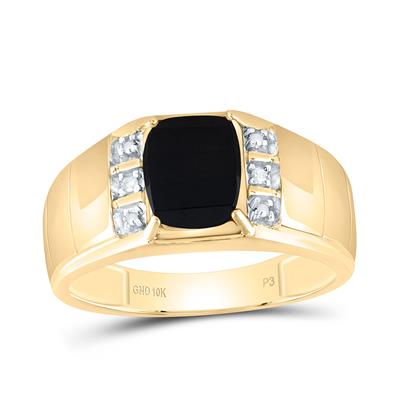 10k Yellow Gold Round Diamond Black Onyx Solitaire Ring .02 Cttw - Lolomo!