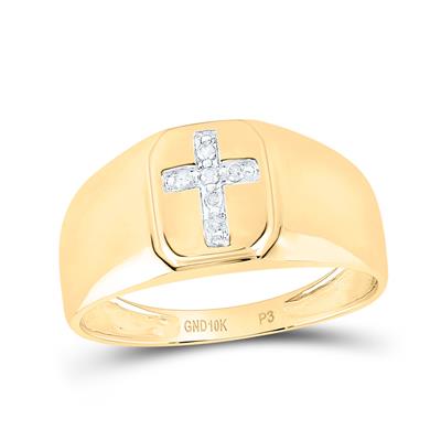 10k Yellow Gold Round Diamond Cross Mens's Band Ring 1/20 Cttw - Lolomo!