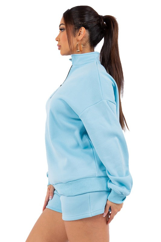CONJUNTO DE SUDADERA Y PANTALÓN CORTO DE MODA PARA MUJER