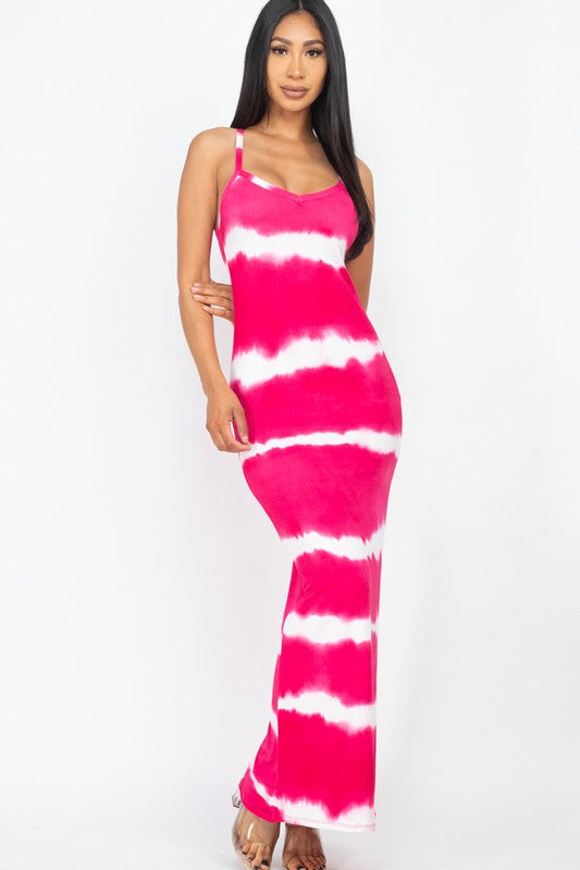Stripe Tie Dye Printed Maxi Loose Fit Dress