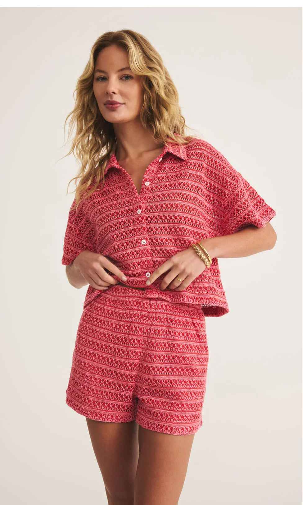 Z SUPPLY MONACO RED HOT SHORT AND BUTTON DOWN SET