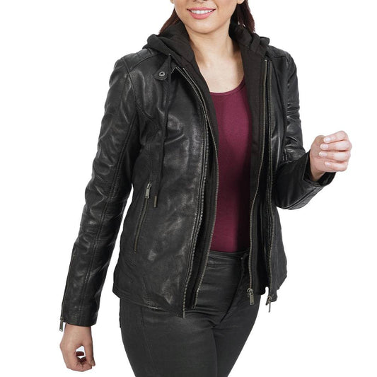 Becky Hooded Biker Leather Jacket