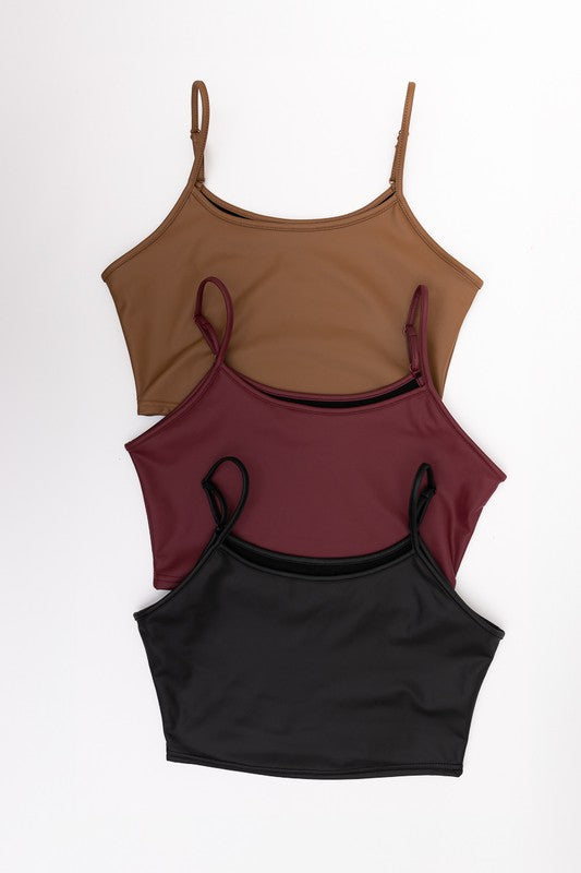 Leto Accessories |Strap Faux Leather Crop Cami Top