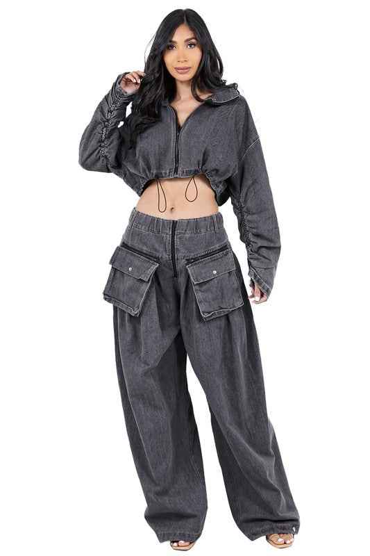 ENSEMBLE PANTALON DEUX PIÈCES EN JEAN MODE FEMME