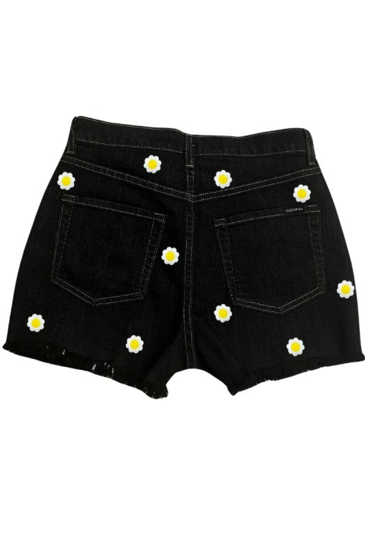 GJG Denim Black High-Waisted Daisy Denim Shorts