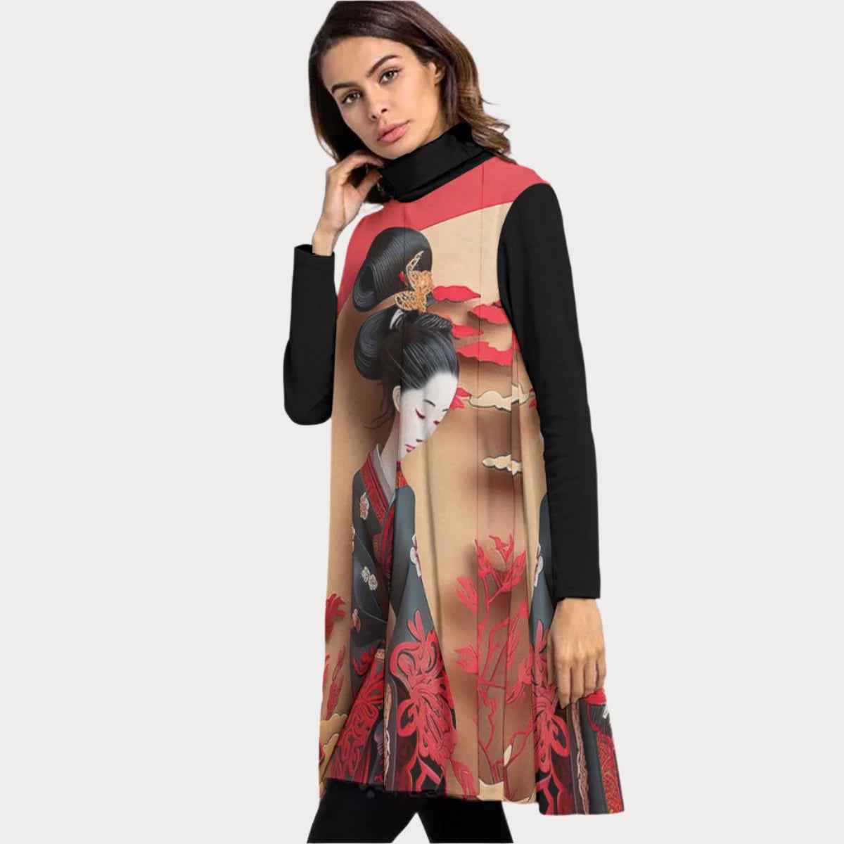 Brooklyn Republic™ The Geisha Long Sleeve Turtleneck Neck Dress
