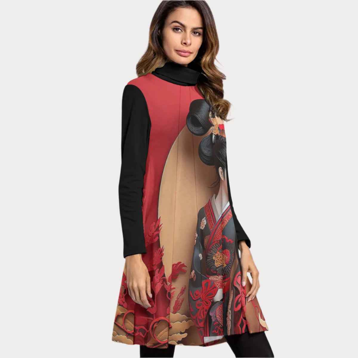 Brooklyn Republic™ The Geisha Long Sleeve Turtleneck Neck Dress