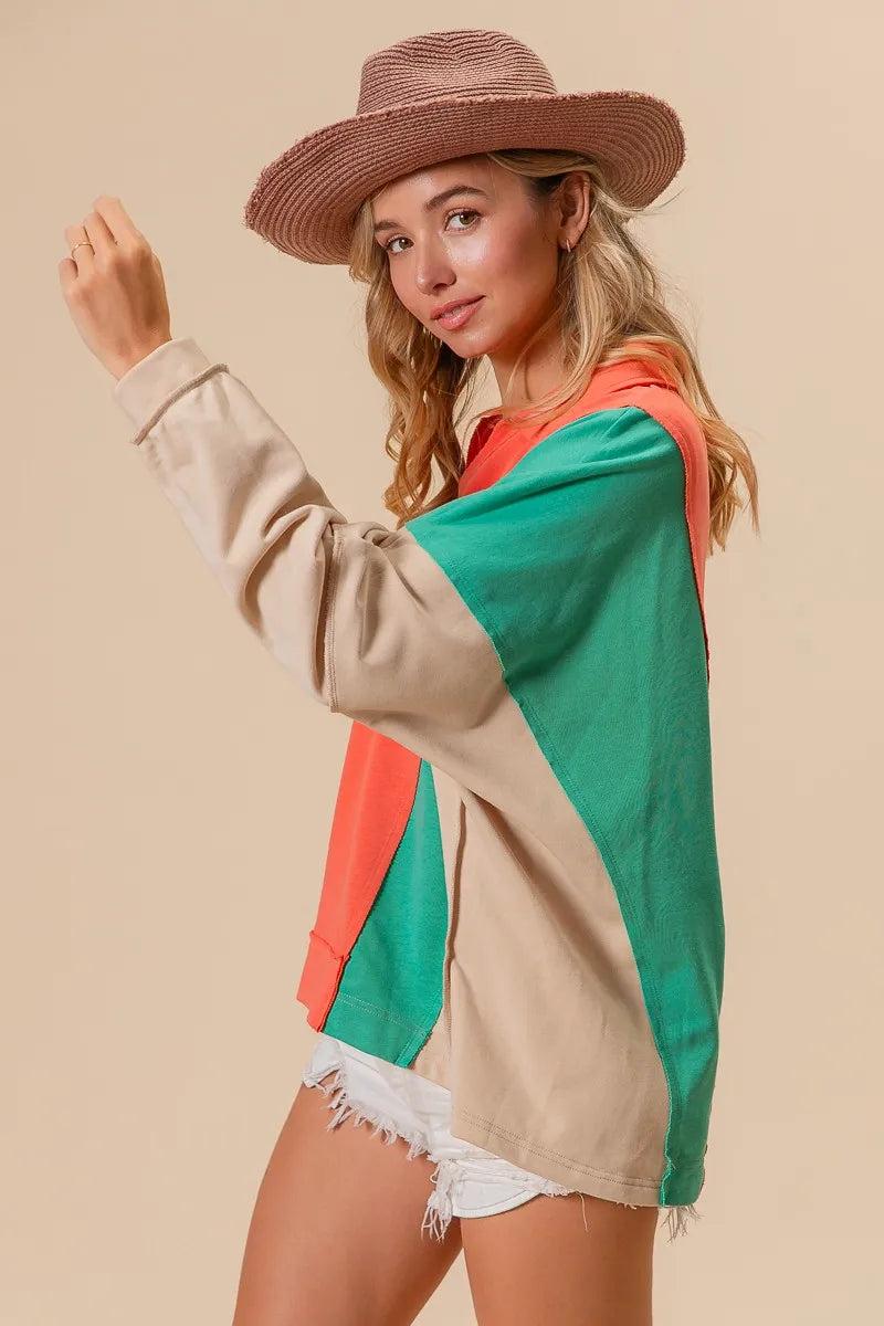 BiBi Colorblock Exposed Seam French Terry Sweatshirt