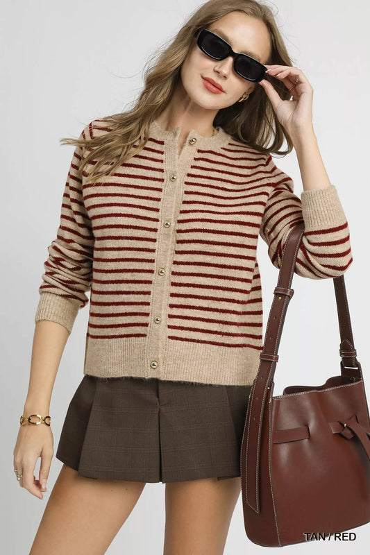 Umgee Striped Button-Up Knit Cardigan