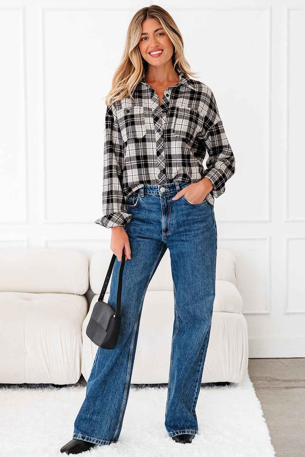 Plaid Chest Pocket Long Sleeve Buttoned Shirt