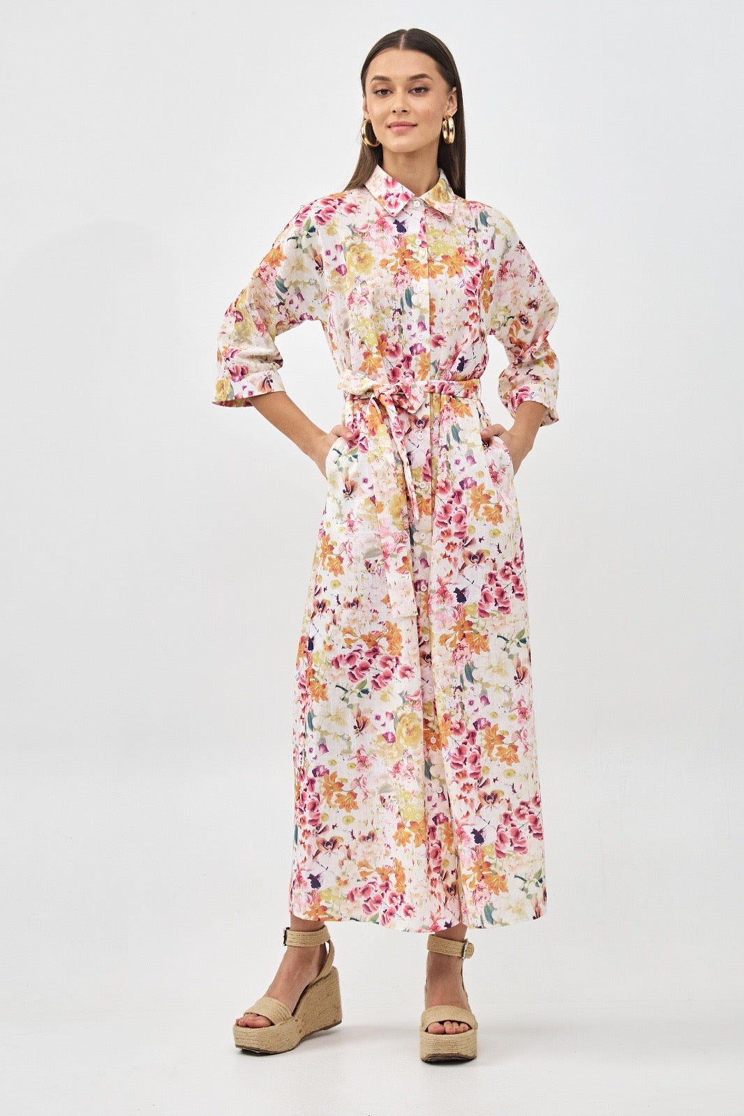 Floral Print Linen Dress