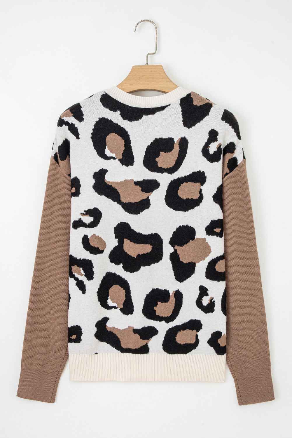 Leopard Colorblock Drop Shoulder V-Neck Sweater