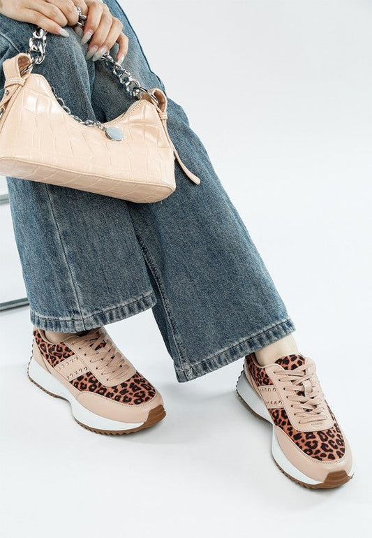 Lepark Real Leather Leopard Print Sneakers
