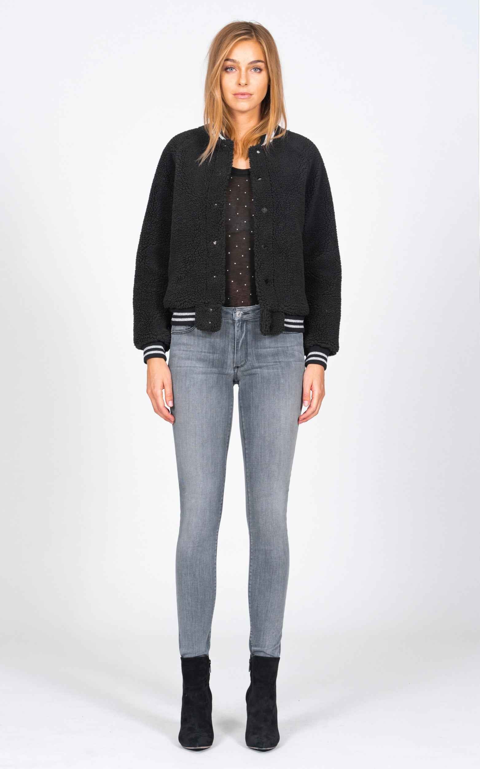 Varsity Jacket - Black Sherpa