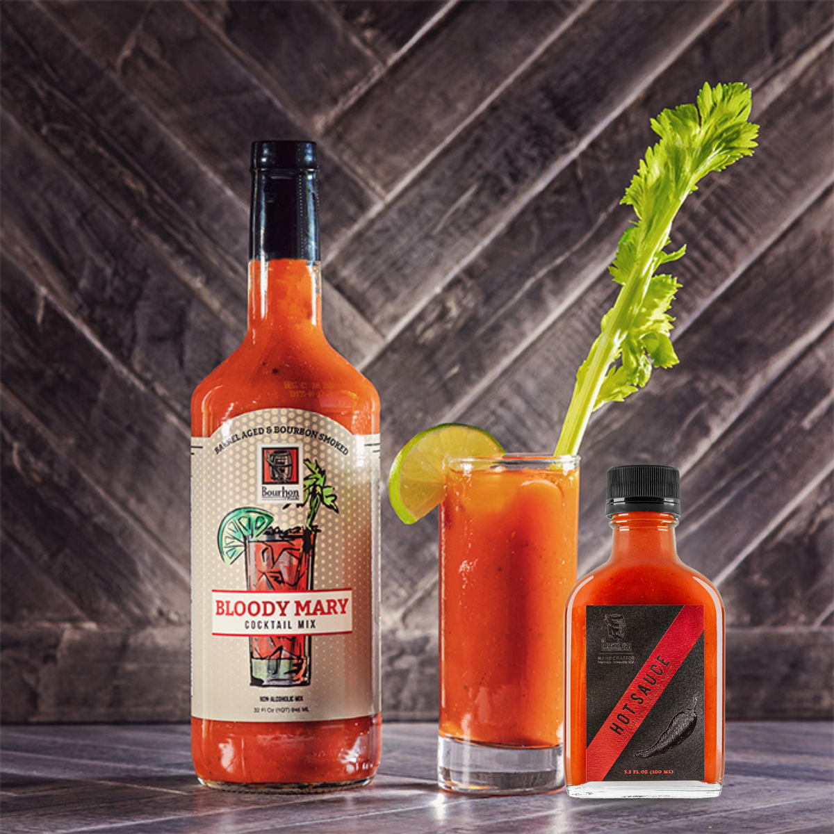 Paquete Bloody Mary: mezcla de Bloody Mary en barril de bourbon y salsa picante añejada en barril