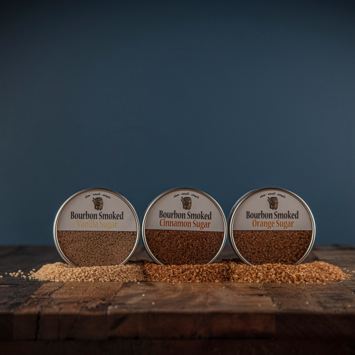 Trío de azúcares ahumados Bourbon: naranja, vainilla y canela