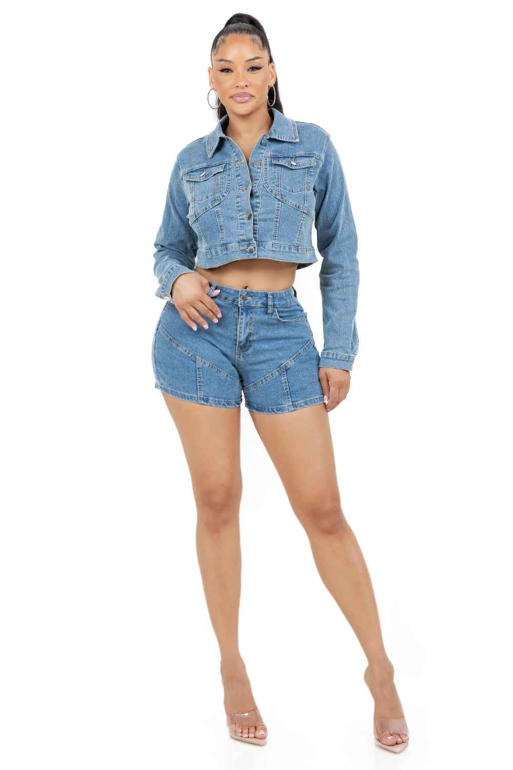ENSEMBLE VESTE EN JEAN ET SHORT MODE FEMME
