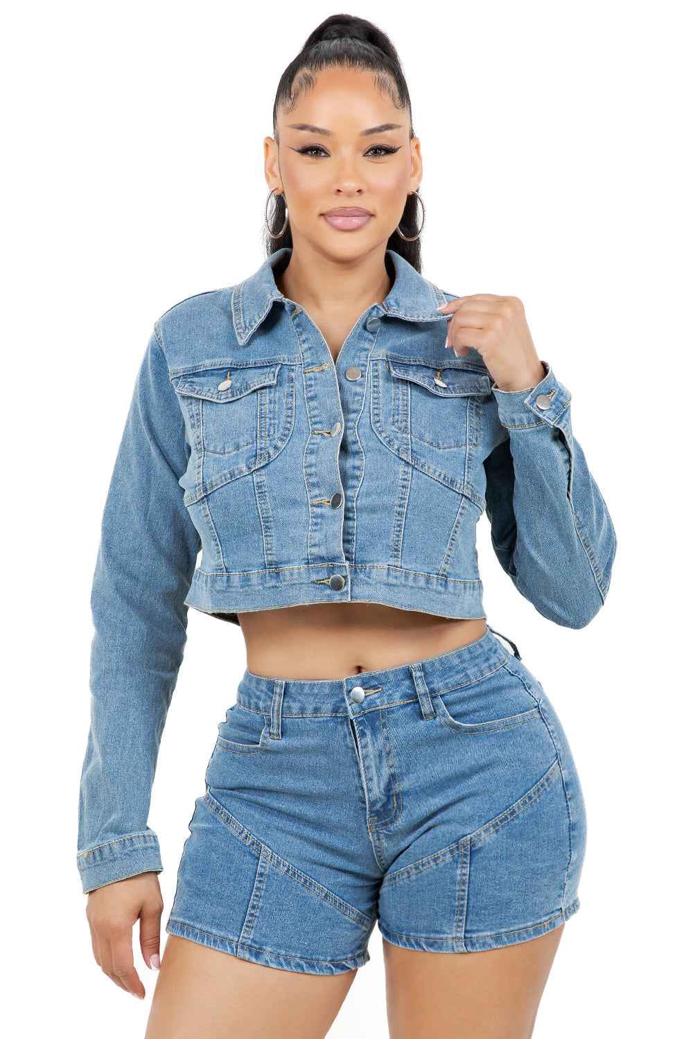 WOMEN FASHION DENIM JACKET AND SHOTR SET