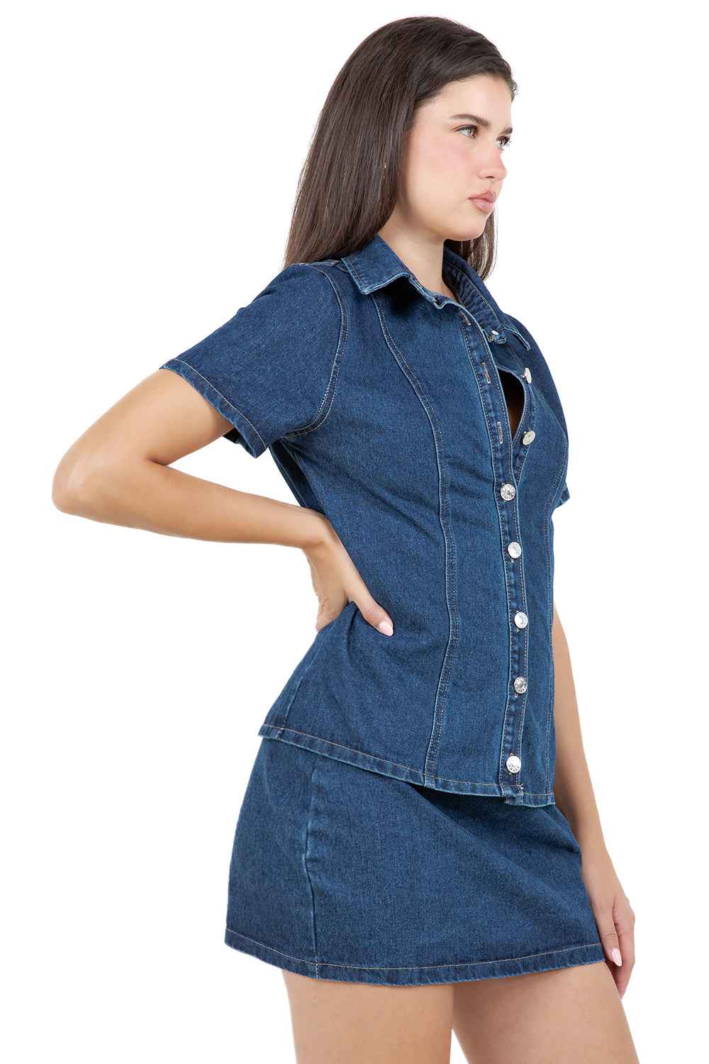 WOMEN FASHION DENIM TOP AND SKIRT SET