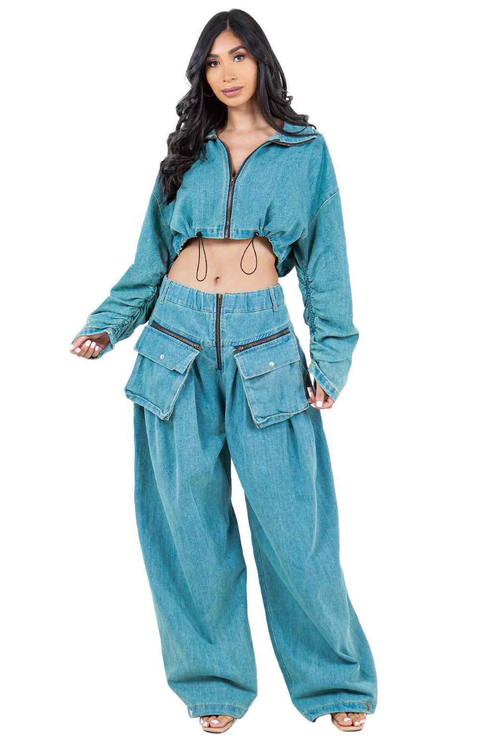 ENSEMBLE PANTALON DEUX PIÈCES EN JEAN MODE FEMME