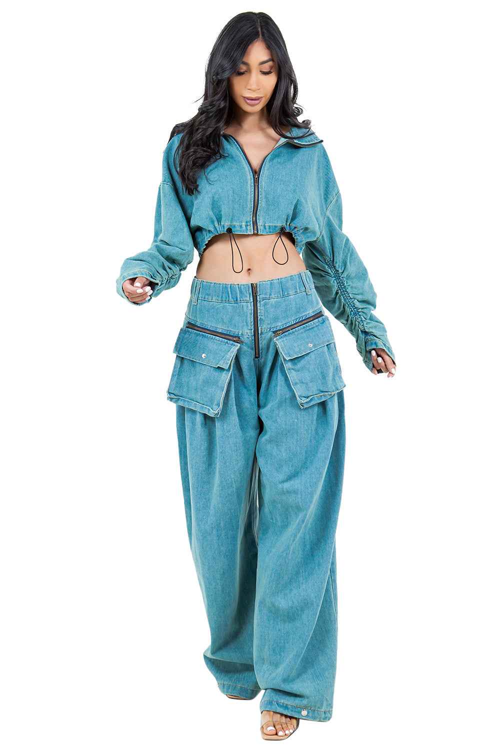 ENSEMBLE PANTALON DEUX PIÈCES EN JEAN MODE FEMME