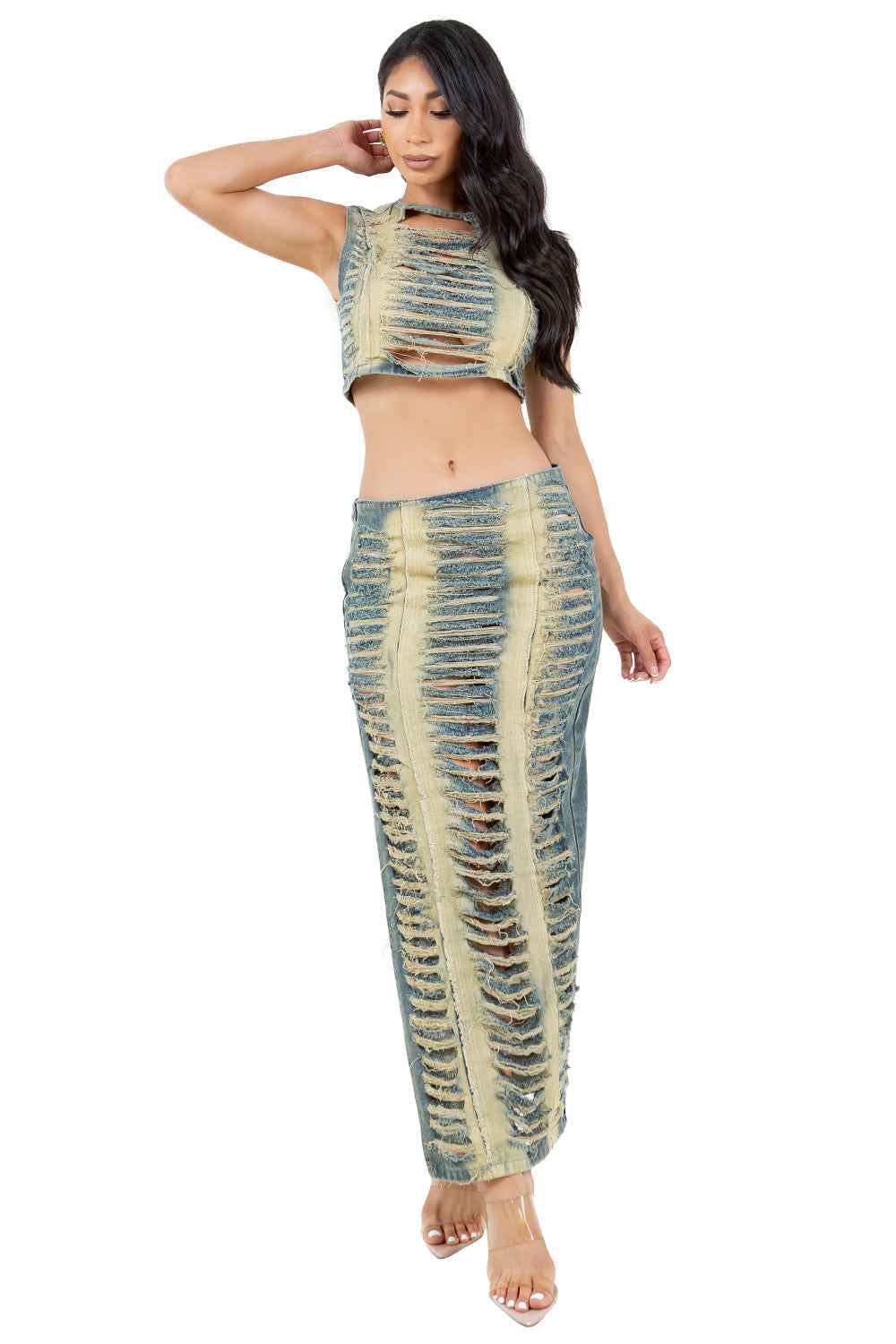 WOMEN FASHION DENIM TWO PIECE PANTS SET