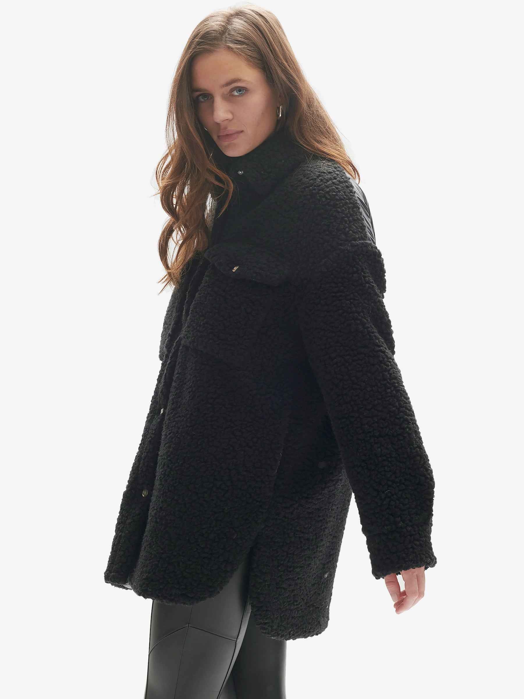 Padded Wool Sherpa Jacket - Black