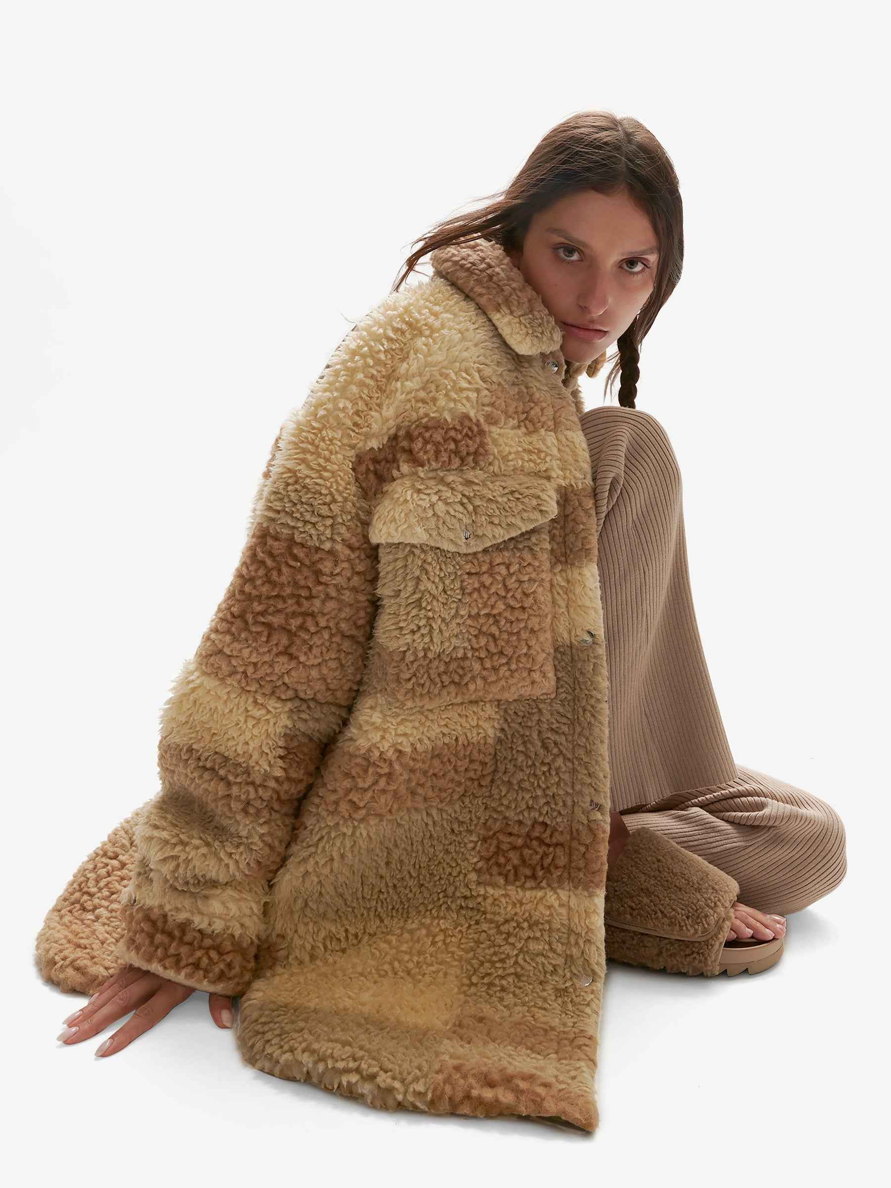 Lined Wool Sherpa Shirt Jacket- Natural Mix