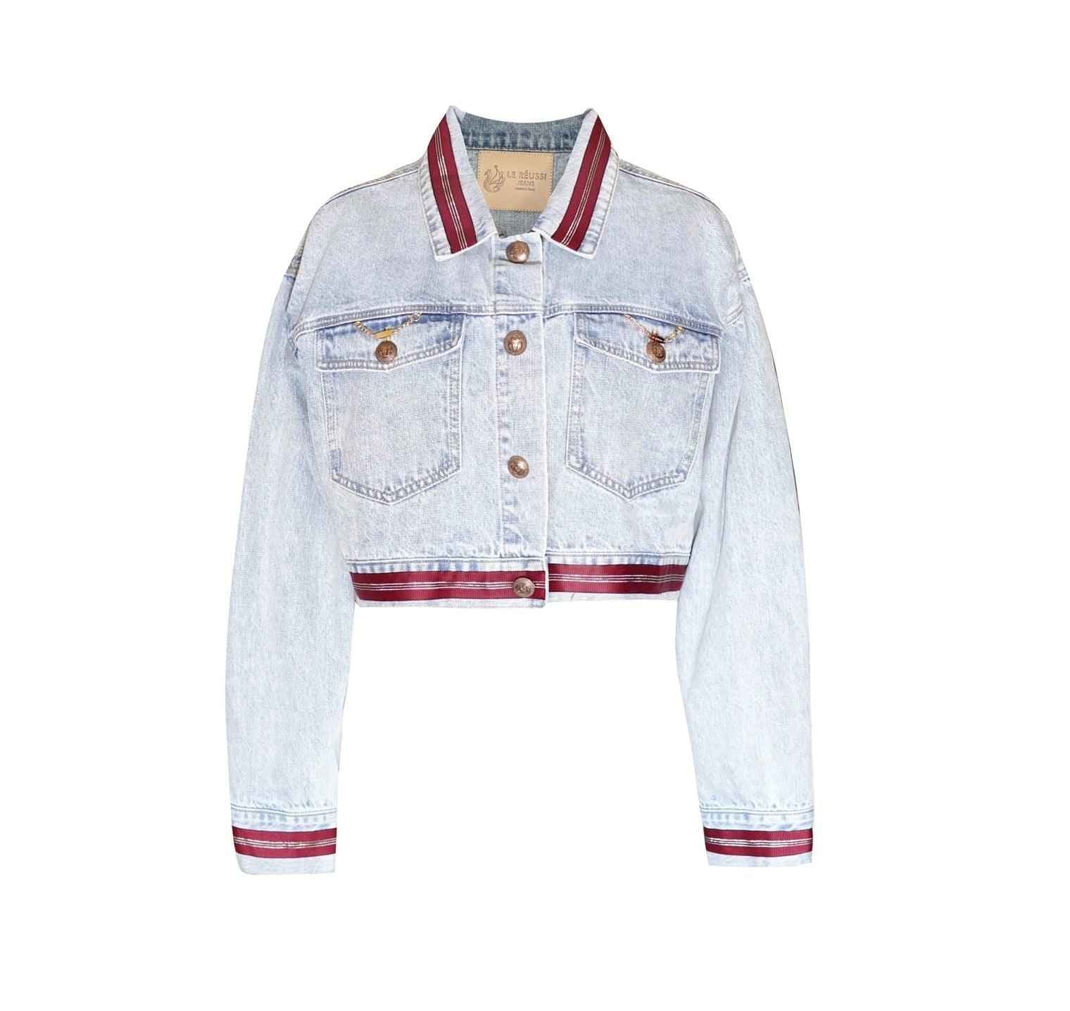 Veste en jean Danielle avec doublure rouge – Style décontracté pour femme