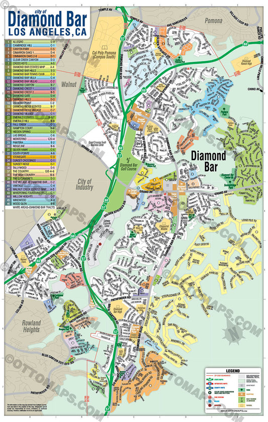 Diamond Bar Map, Los Angeles County, CA - POSTER PRINTS