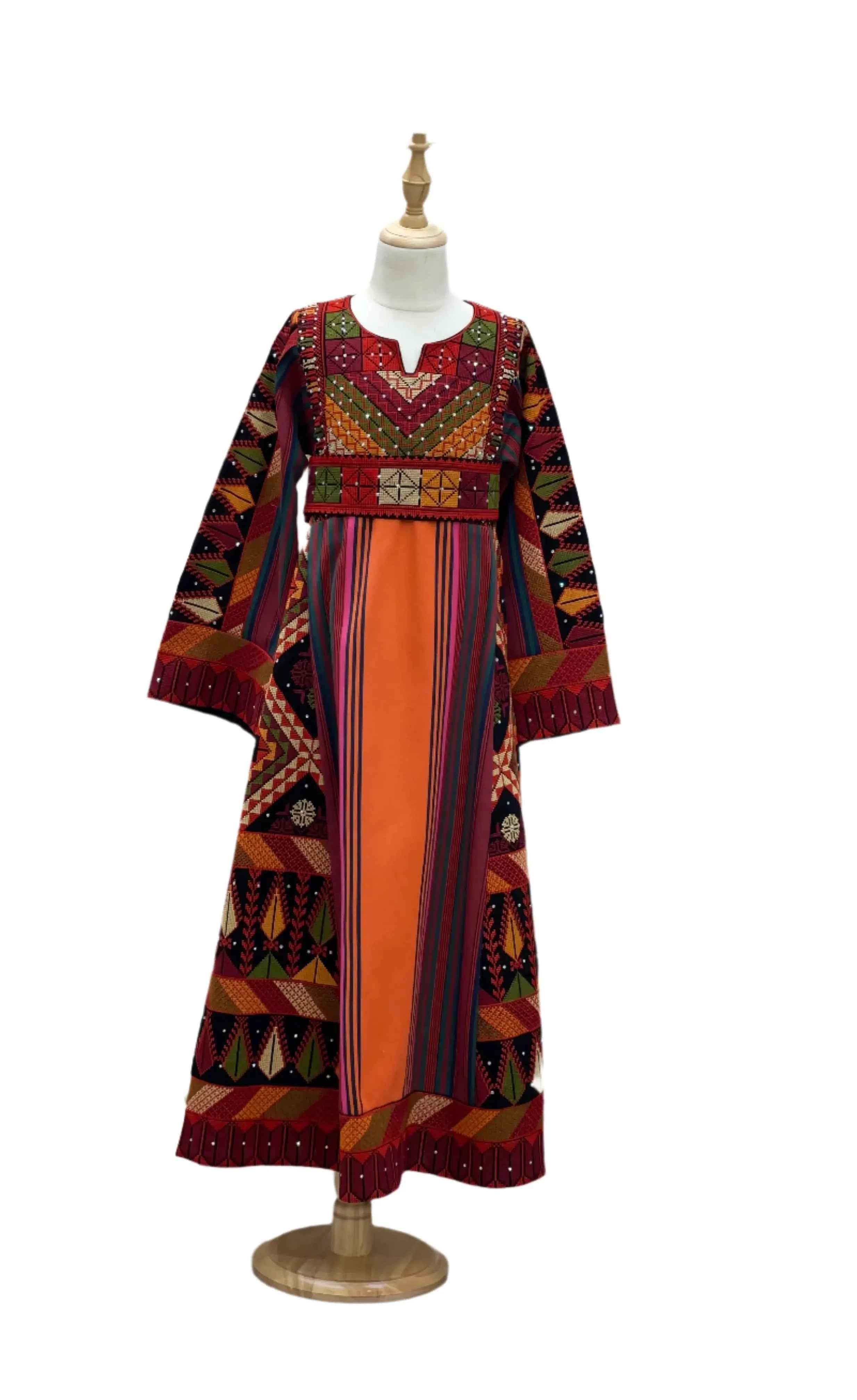 Girls Orange Embroidered Thoub Majdalawe