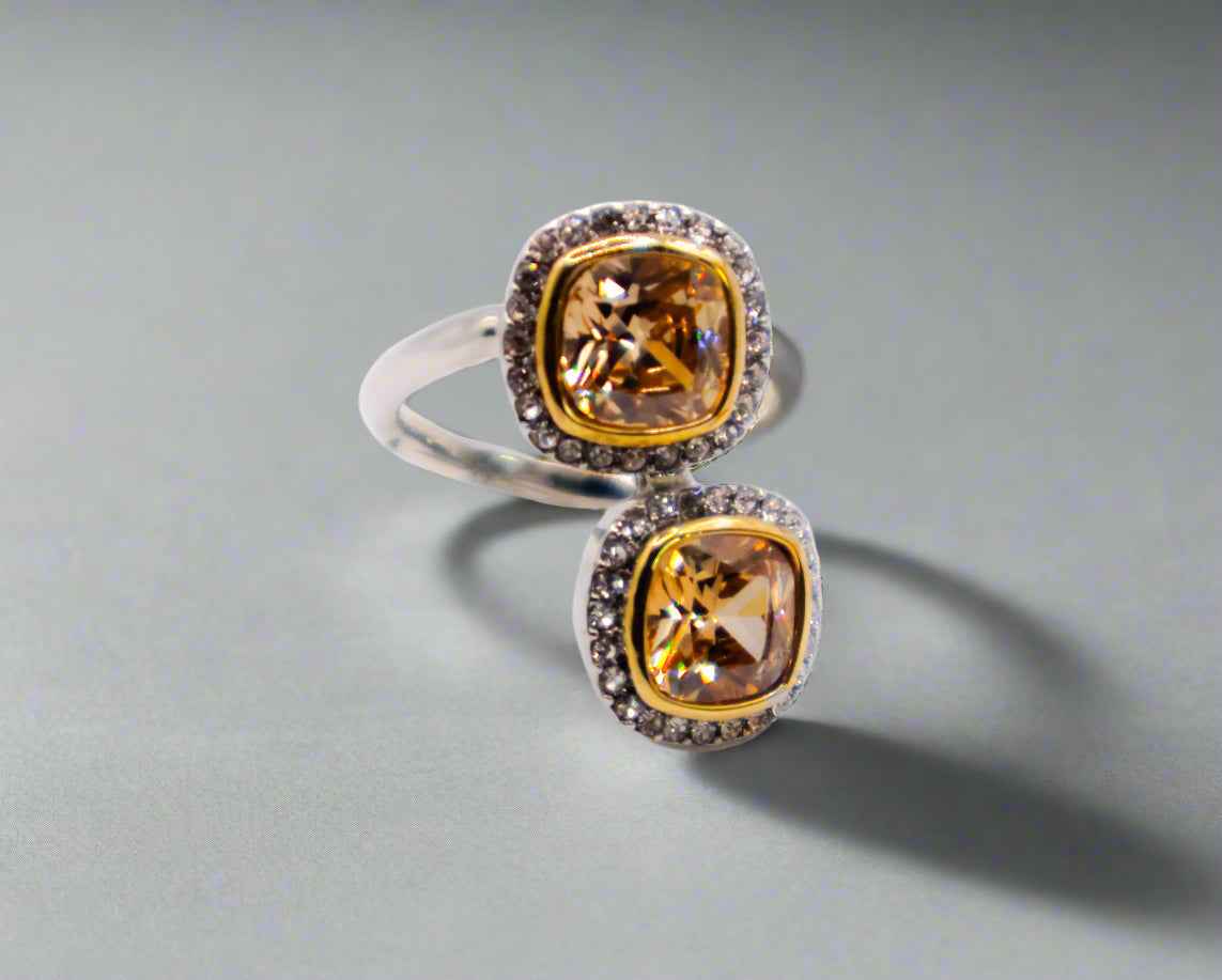 Radiant Gemstone Duo Ring – Elegant Two Stone Gemstone