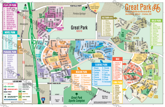Great Park Map, Irvine, CA - includes Altair - POSTER PRINTS