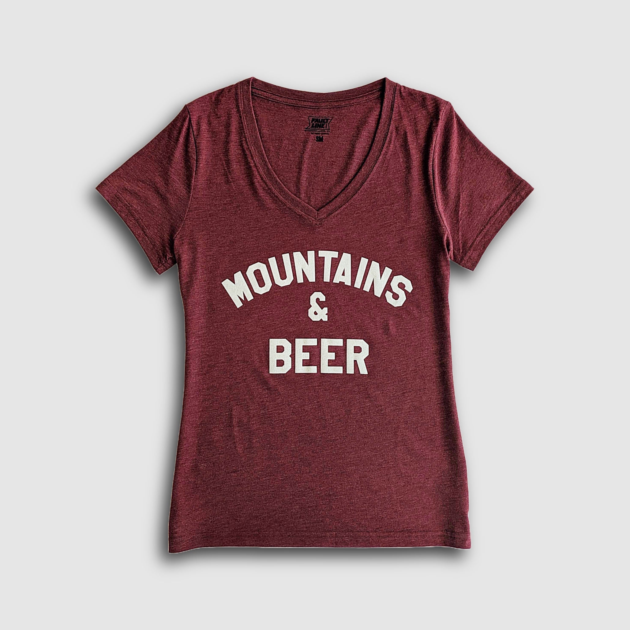 Women's Mountains & Beer V-Neck Tee - Maroon/Ivory - Lolomo!
