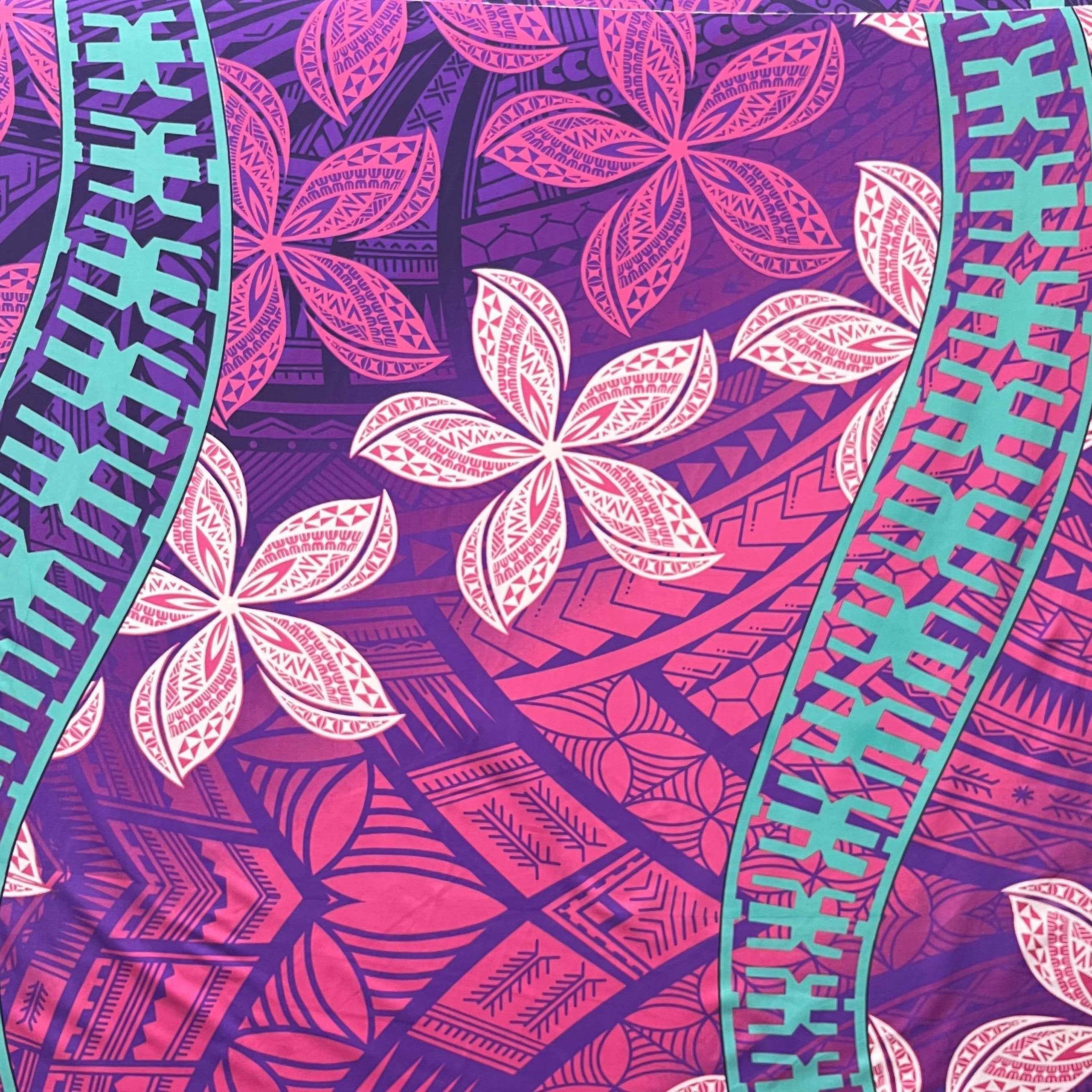 Tissu peau de pêche à double bordure incurvée Plumeria | Tissu Islands