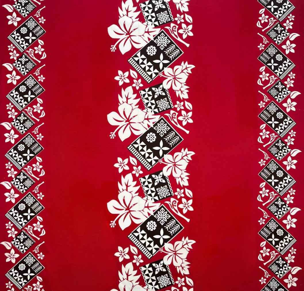 Hojas tropicales de hibisco con parches de tela de poliéster con doble borde y tapa tradicional | Islands Fabric