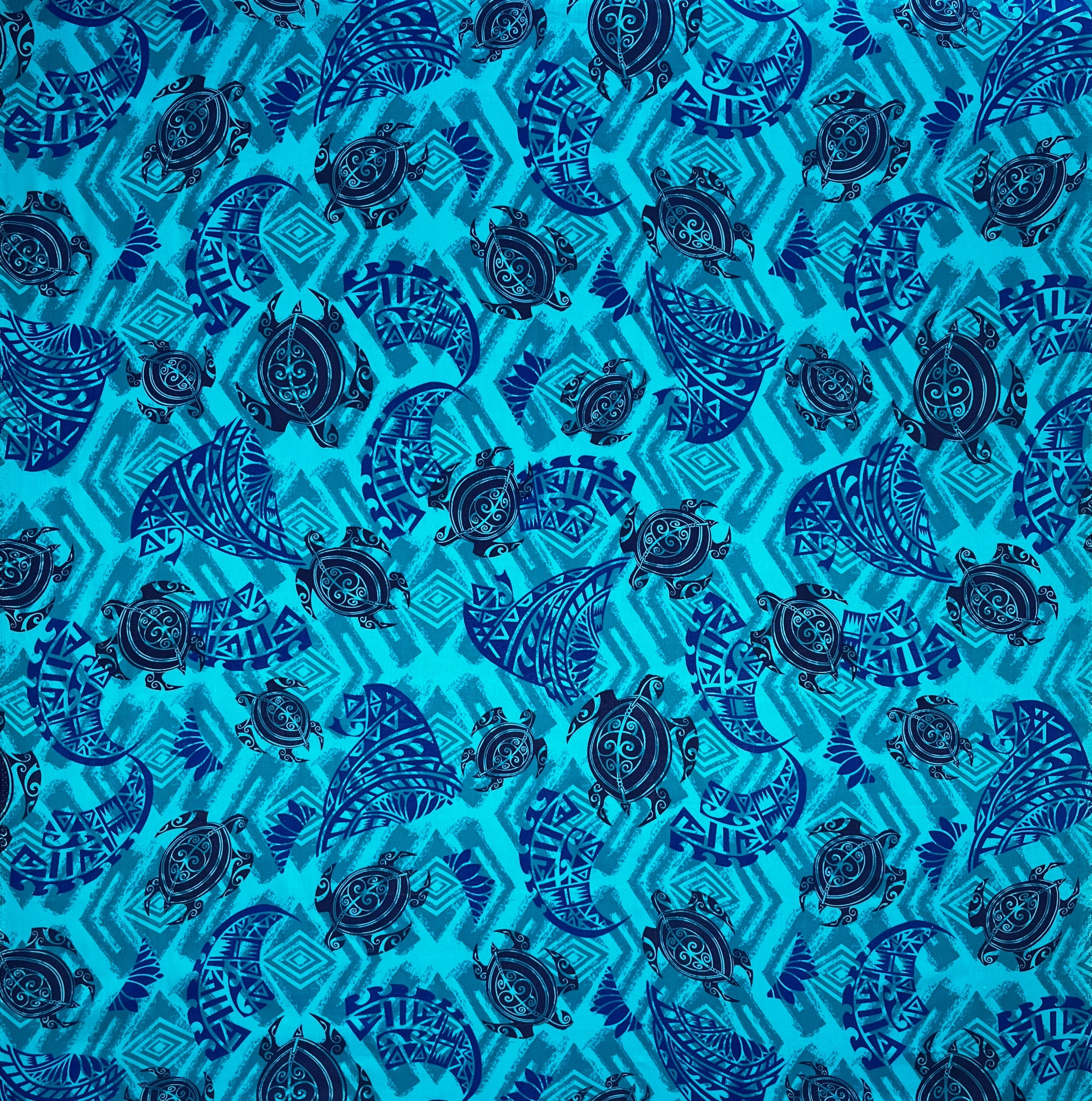 Sea Turtles w/ Traditional Polynesian Tattoo Patches Rayon Fabric | Islands Fabric