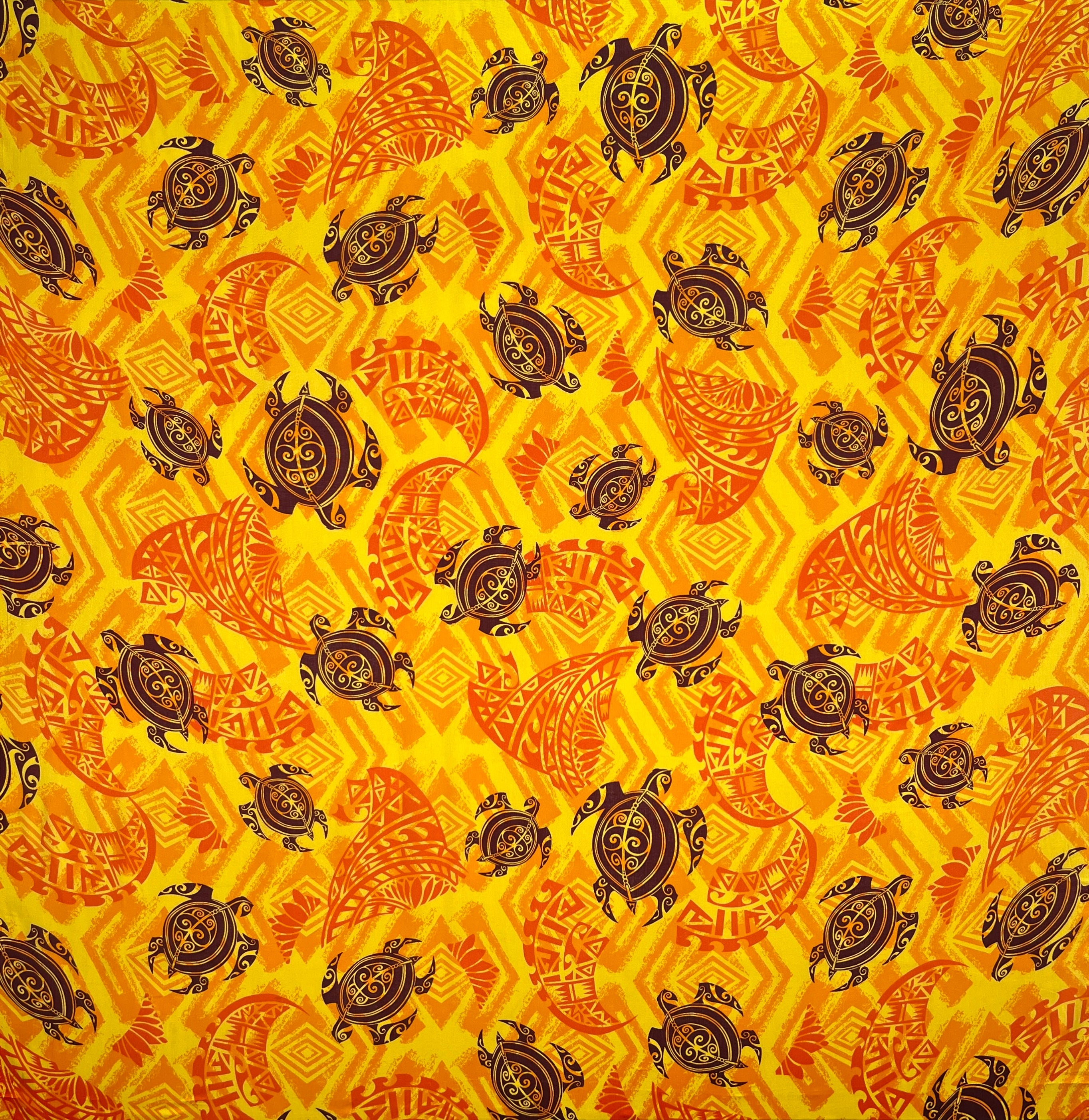 Sea Turtles w/ Traditional Polynesian Tattoo Patches Rayon Fabric | Islands Fabric