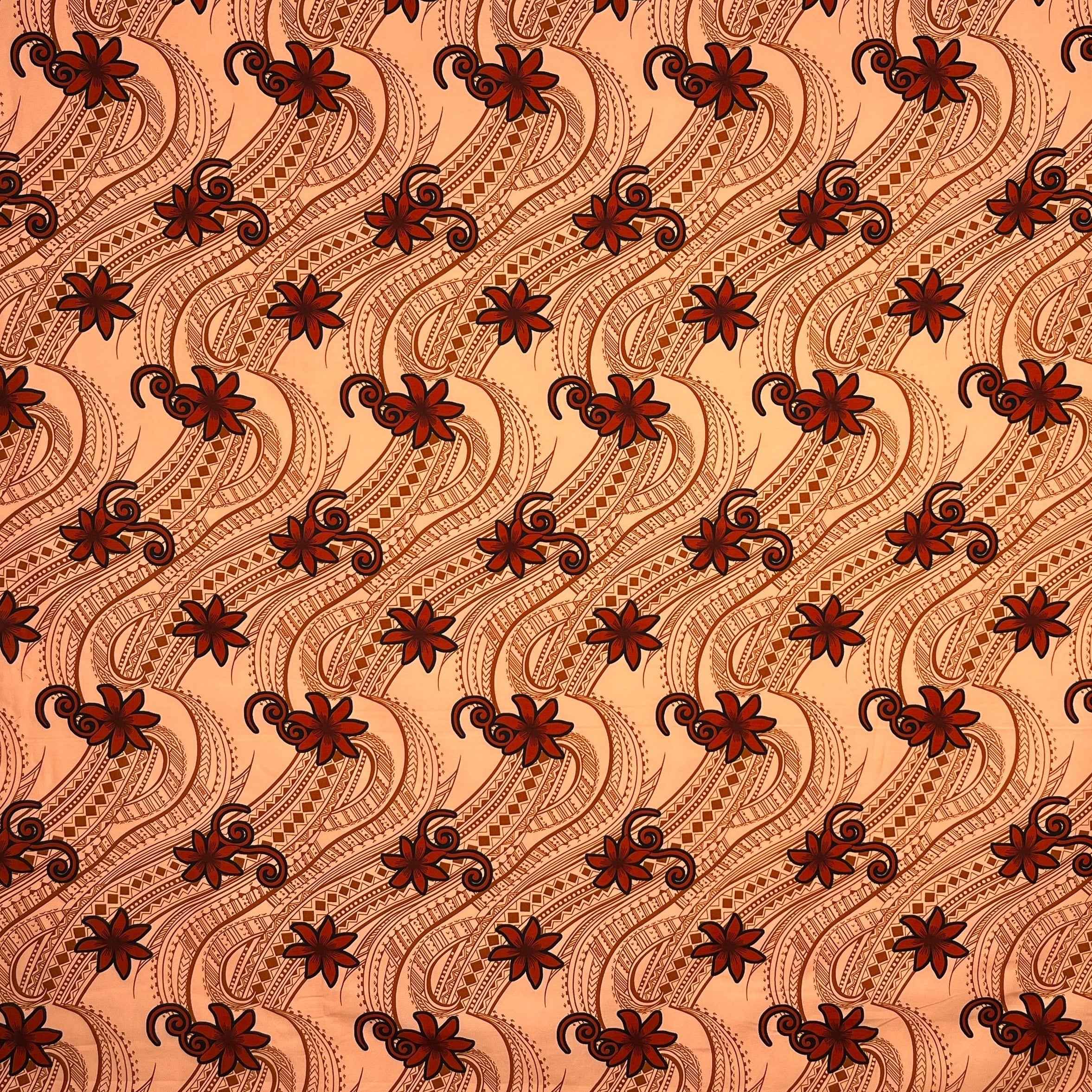 Tela de poliéster con diseño tradicional de tatuajes Tiare Waves | Islands Fabric