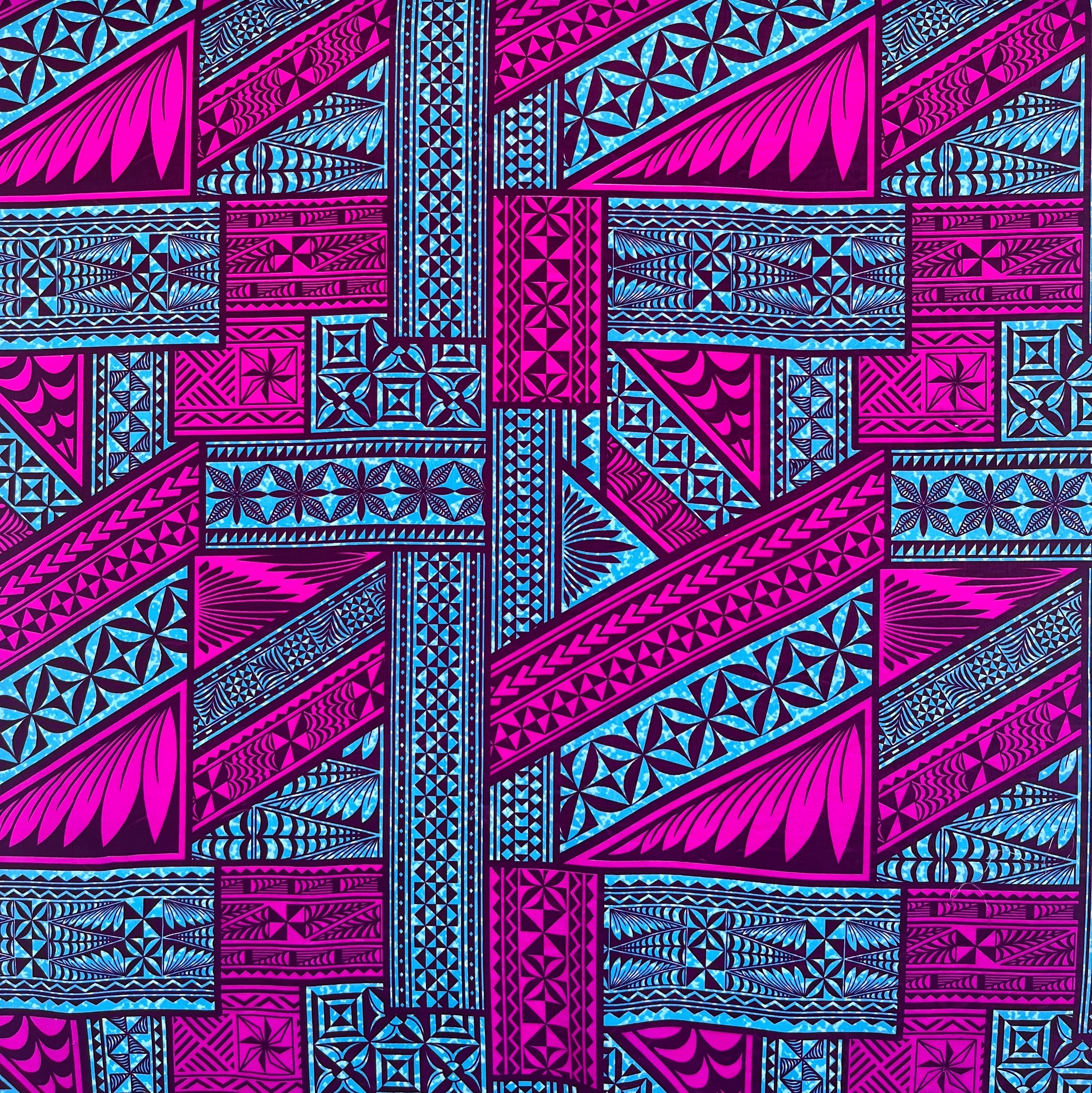 Traditional Tongan Geometric Design Peachskin Fabric | Islands Fabric