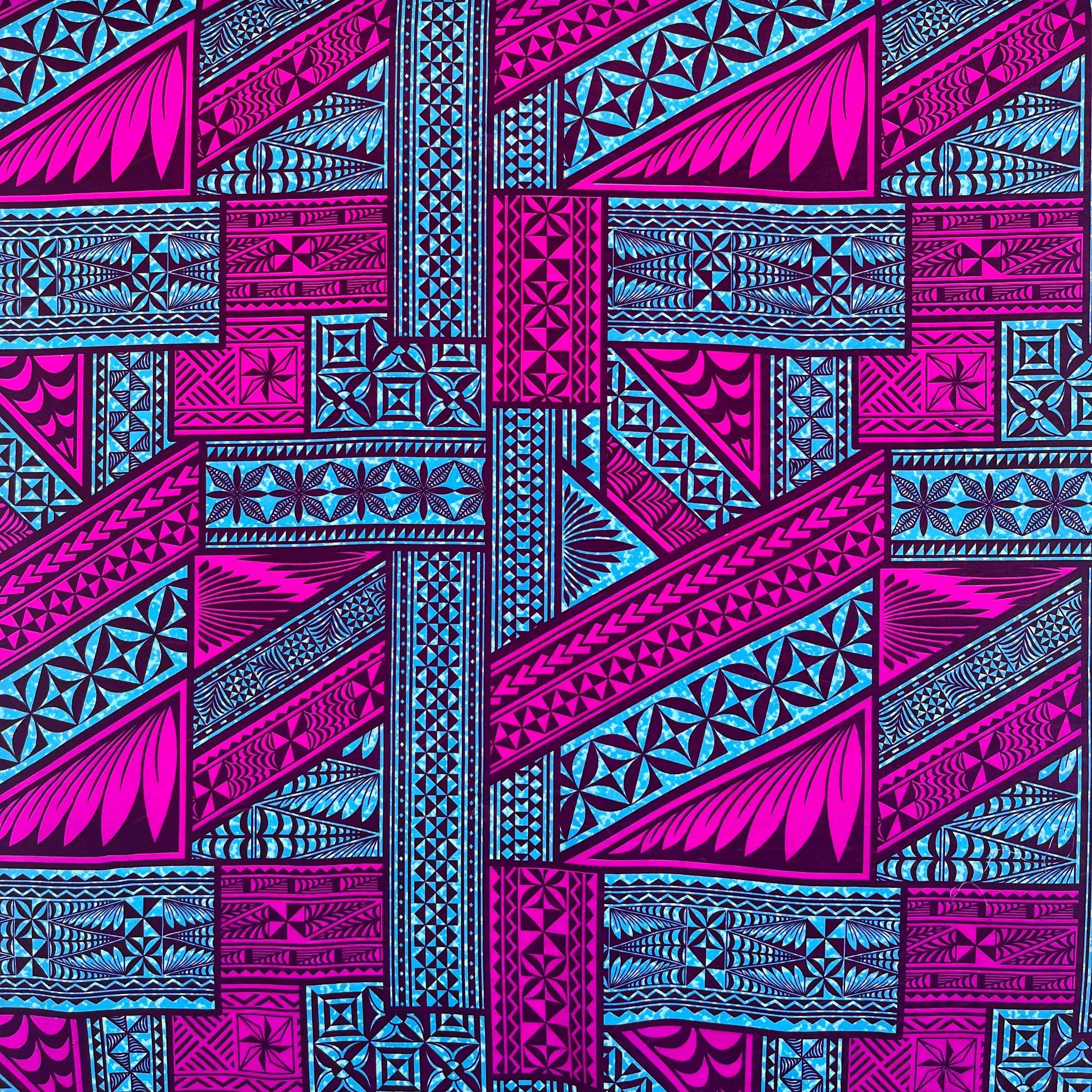Traditional Tongan Geometric Design Peachskin Fabric | Islands Fabric